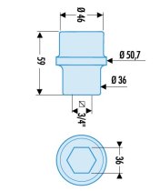 (D.143B)-3/4" Drive 6pt Wheel Hub Socket-36mm (OD=1.996") (Facom)