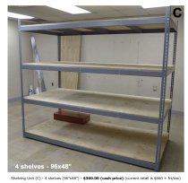 Global Industrial Extra Heavy Duty Shelving (4-tier) (84″x96″x48″) (pickup only)