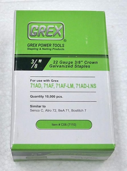 Grex 22 Gauge Staples-3/8" Crown x 3/8" Length (Box of 10,000)